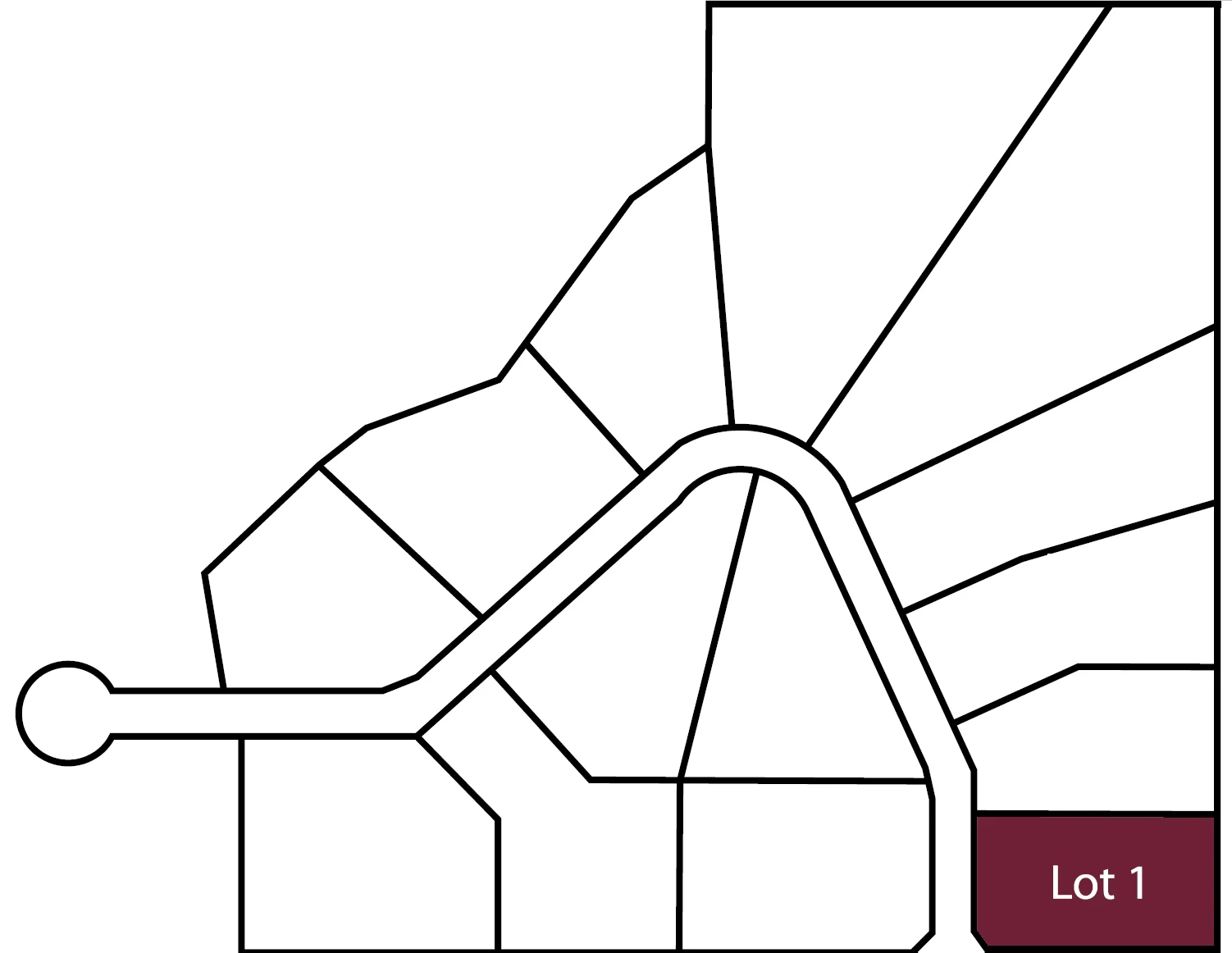 Lot 1 highlighted within the original community layout